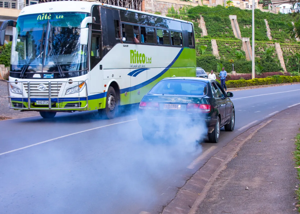 Black smoke emissions from a vehicle’s exhaust are a key contributing factor to air pollution and climate change in Kamonyi District road, R